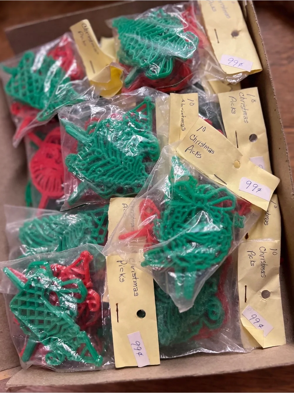 Vintage Christmas Plastic Picks - Red & Green Tree Ornaments